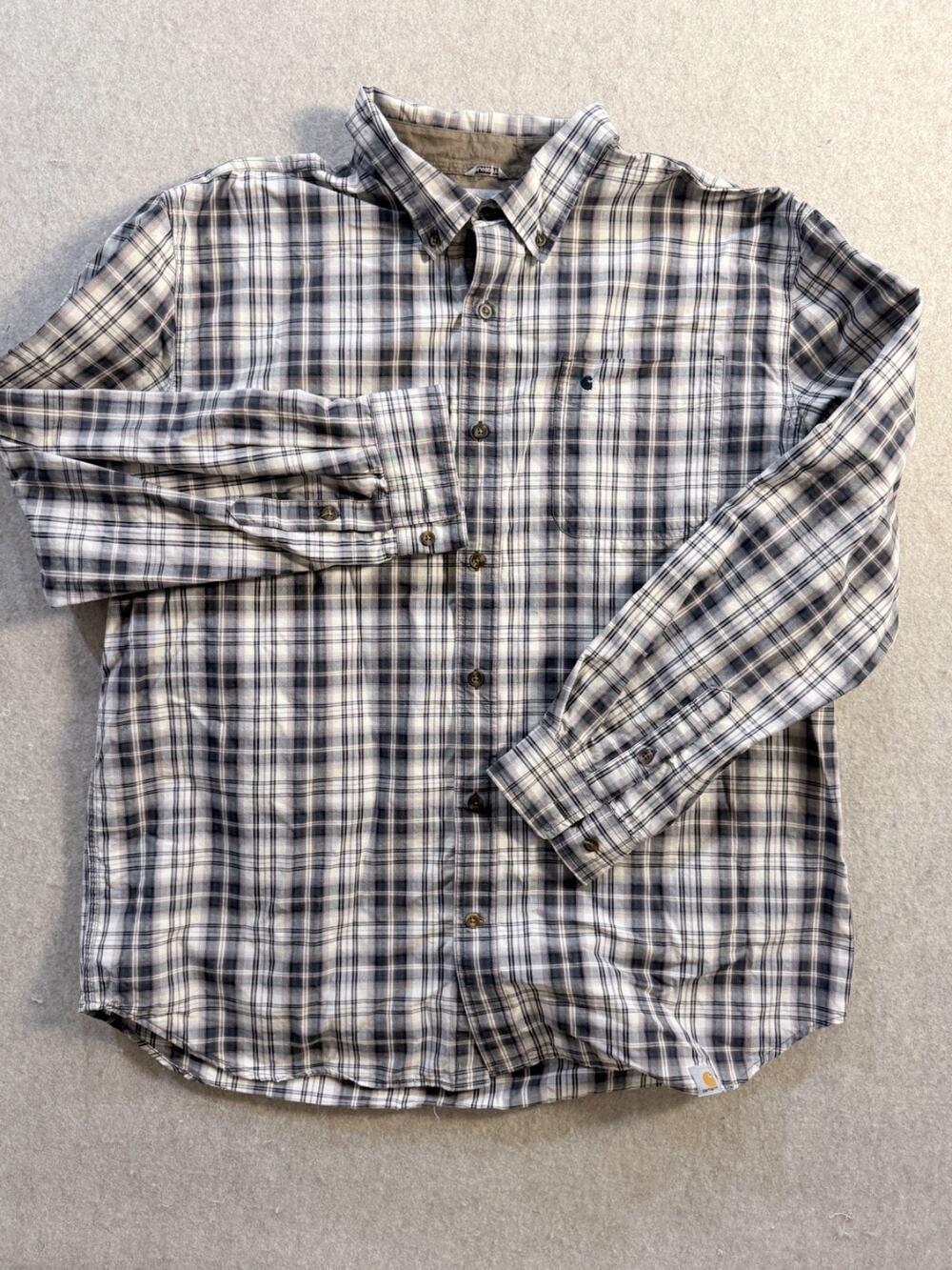 Carhartt Men's Button Down 100% Cotton Plaid Relaxed Fit Shirt 2XL Brown Cream